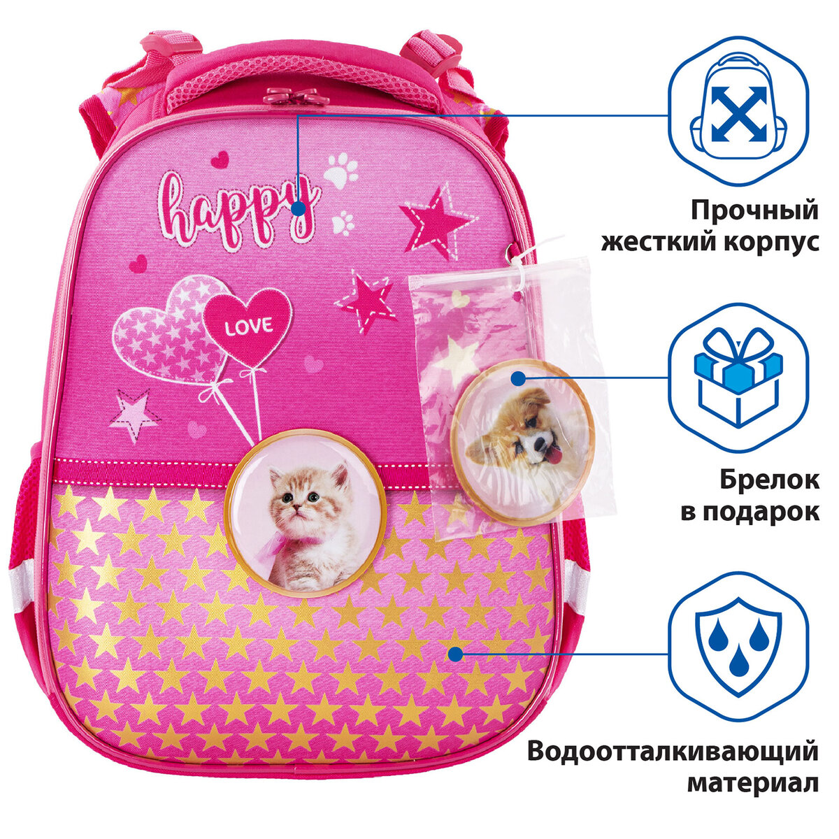 Ранец Brauberg Premium 2 отделения с запасным патчем Happy kitten - фото 2