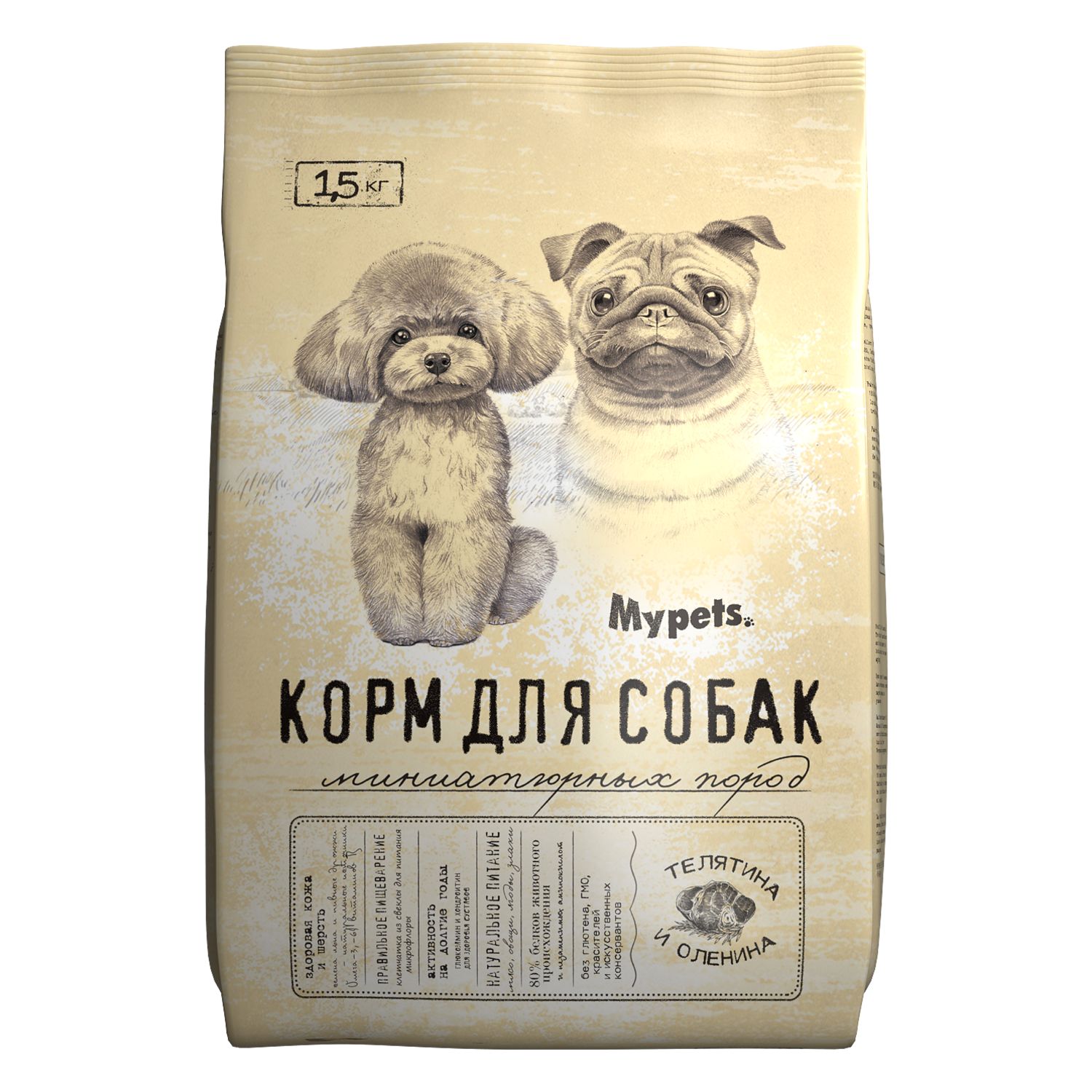 Корм для собак Mypets 1,5 кг для миниатюрных пород телятина-оленина купить  по цене 751 ₽ с доставкой в Москве и России, отзывы, фото