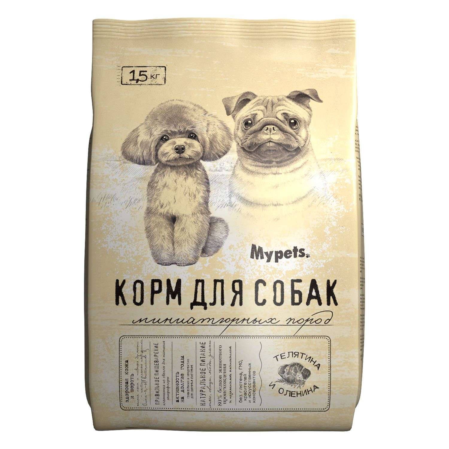 Корм для собак Mypets 1.5кг для миниатюрных пород телятина-оленина - фото 1