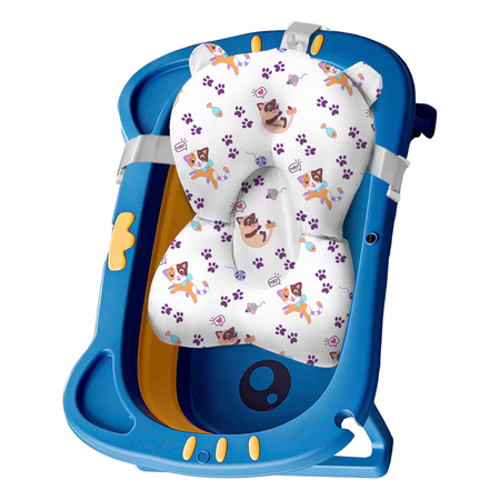 Ванночка для новорожденных LaLa-Kids складная с матрасиком темно-лиловым в комплекте