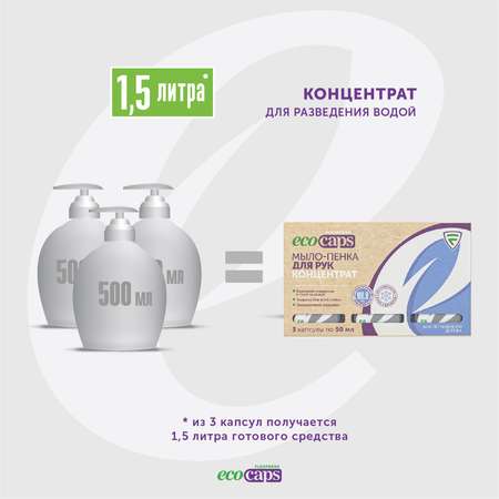 Мыло-пенка для рук EcoCaps концентрат 3 капсулы с ароматом чайного дерева + дозатор в комплекте