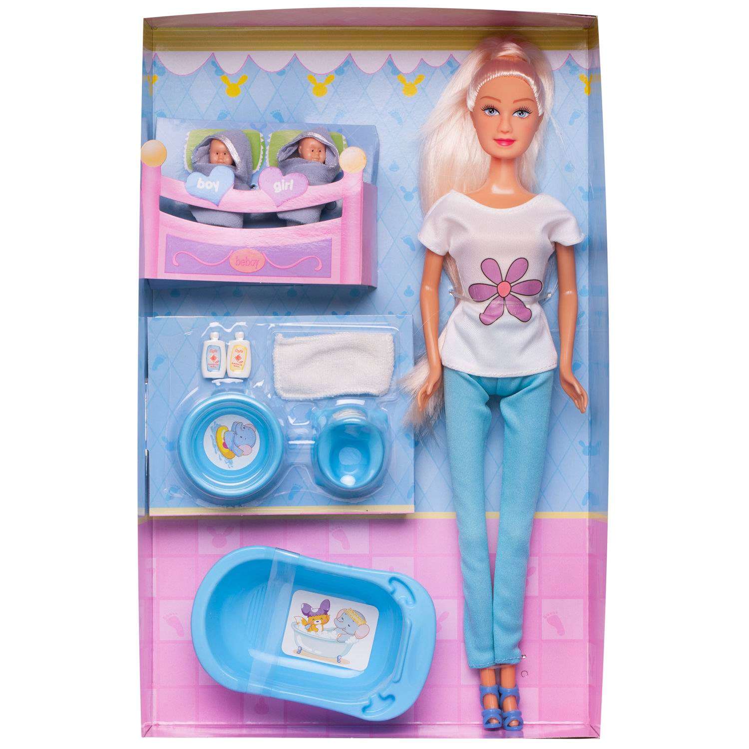 Игровой набор ABTOYS Куклы Defa Lucy Мама с двумя малышами и игровыми предметами 8213d/голубые - фото 2
