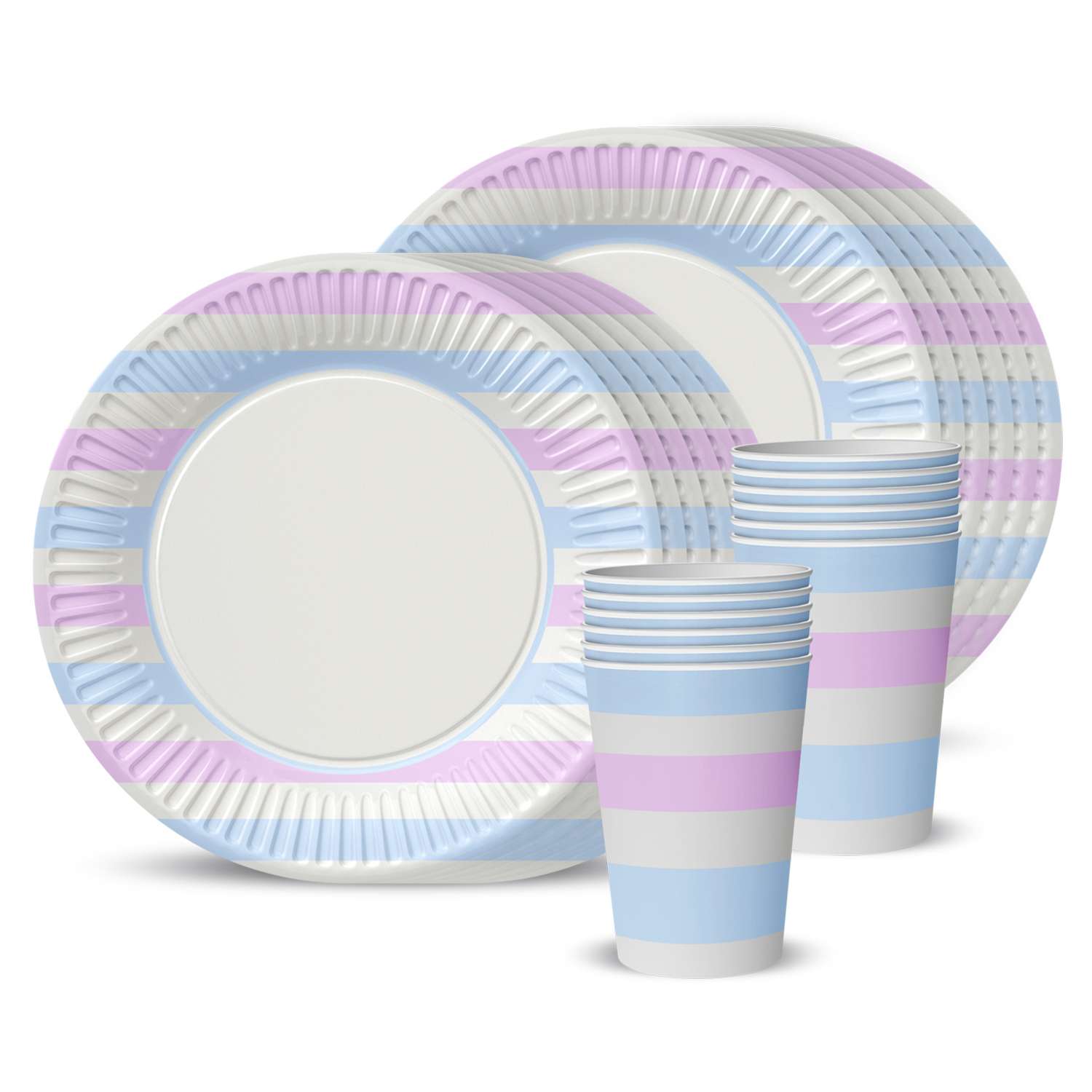 Набор одноразовой посуды ND PLAY Полоски стаканы 250мл тарелки 23см по 12шт - фото 1