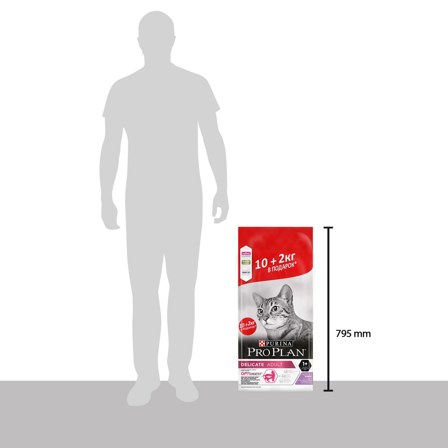Корм сухой для кошек PRO PLAN Delicate 10кг+2кг 75298 индейка с чувствительным пищеварением - фото 5
