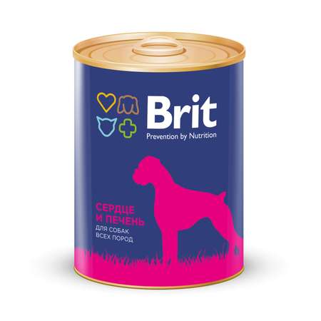 Корм для собак Brit 850г с сердцем и печенью консервированный