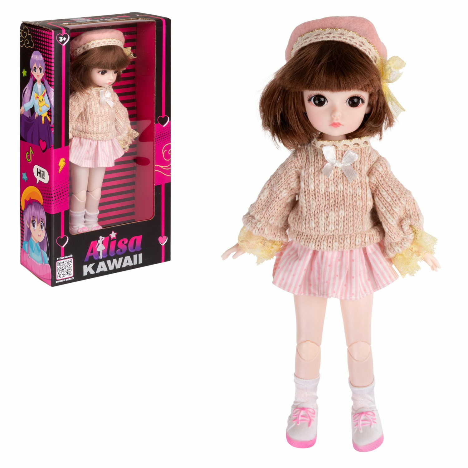 Кукла шарнирная 30 см 1TOY Alisa Kawaii БЖД bjd брюнетка аниме экшн фигурка  игрушки для девочек