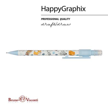 Набор из 4-х карандашей Bruno Visconti механические с ластиком HappyGraphix собаки