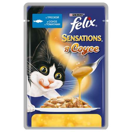 Корм влажный для кошек Felix Sensations 85г cоусе c треской и томатами пауч