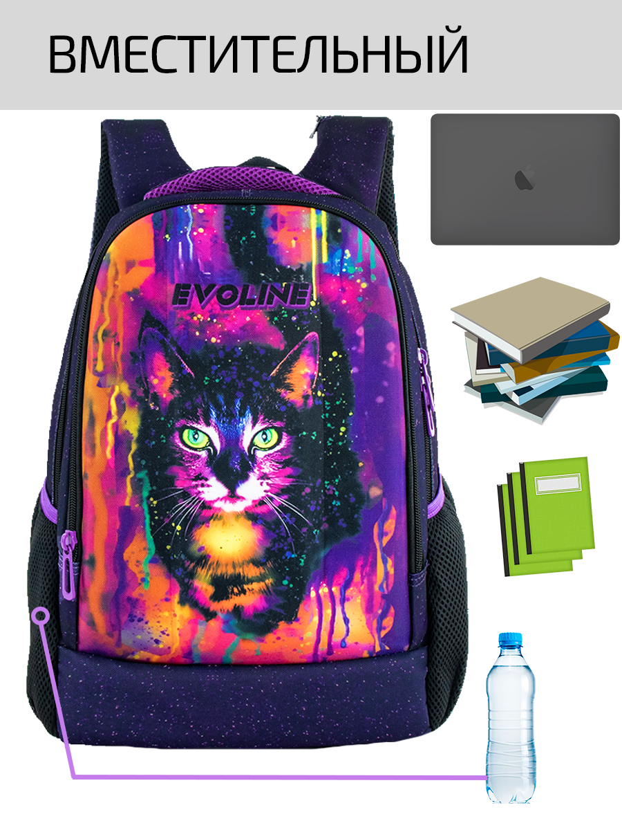 Рюкзак школьный Evoline Черный цветной кот - фото 5