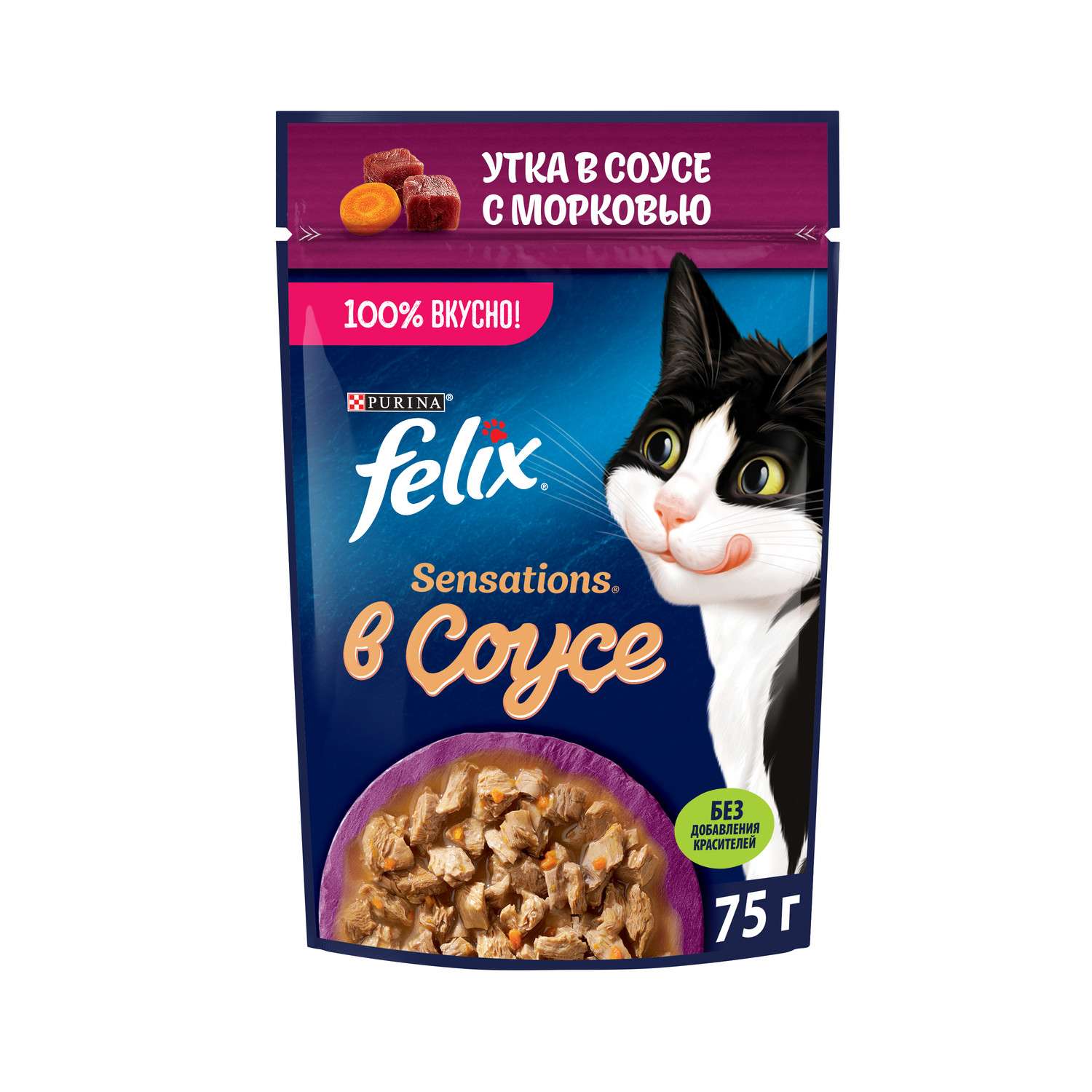 Корм для кошек Felix 75г Sensations для взрослых утка-морковь соус - фото 1