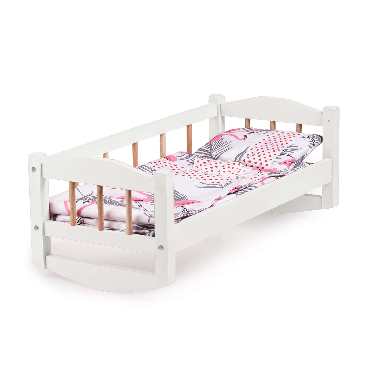 Кроватка для кукол Тутси с одним бортиком белая деревянная 1-299-2021 - фото 1