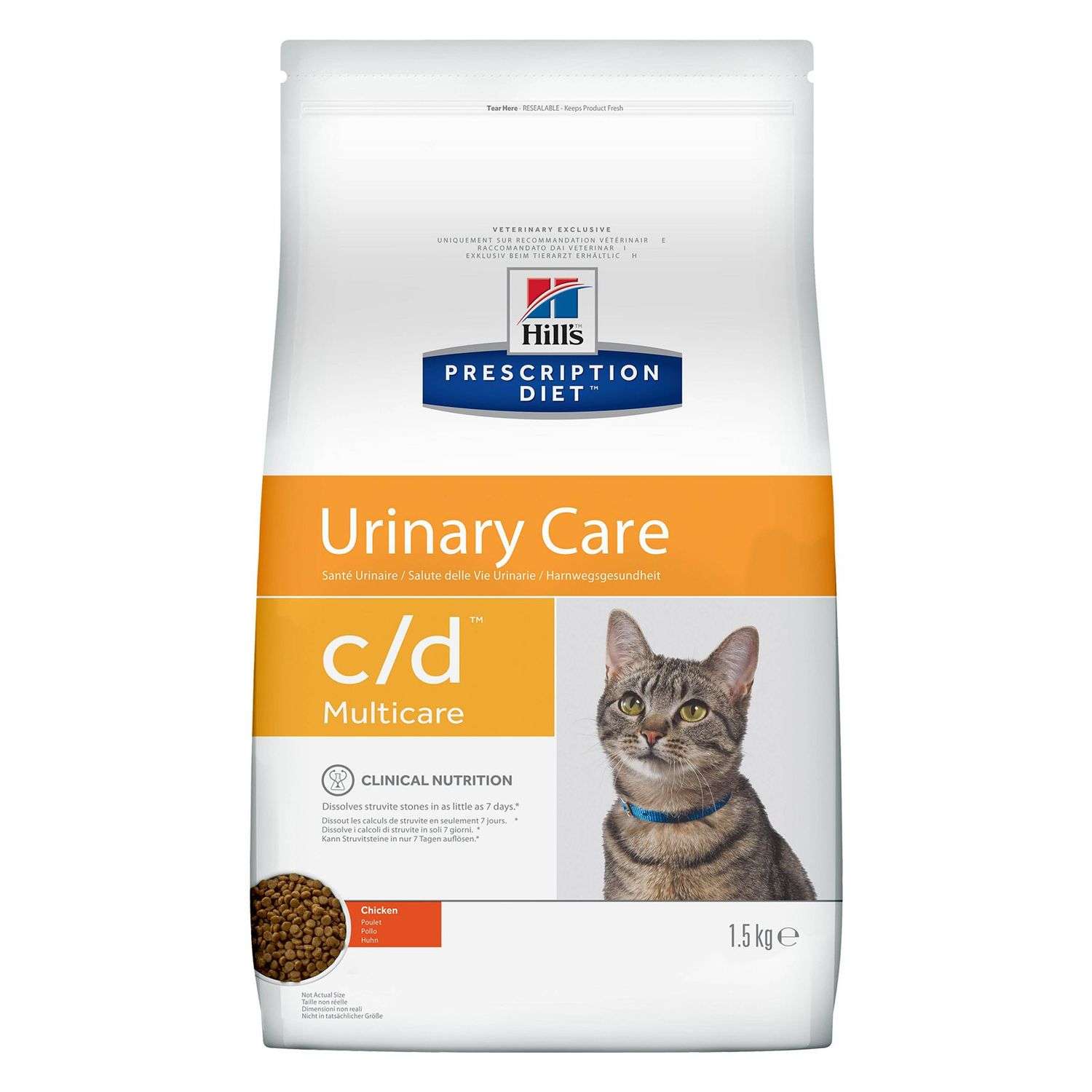Корм для кошек HILLS Prescription Diet c/d Multicare Urinary Care для МКБ с курицей сухой1.5кг - фото 1