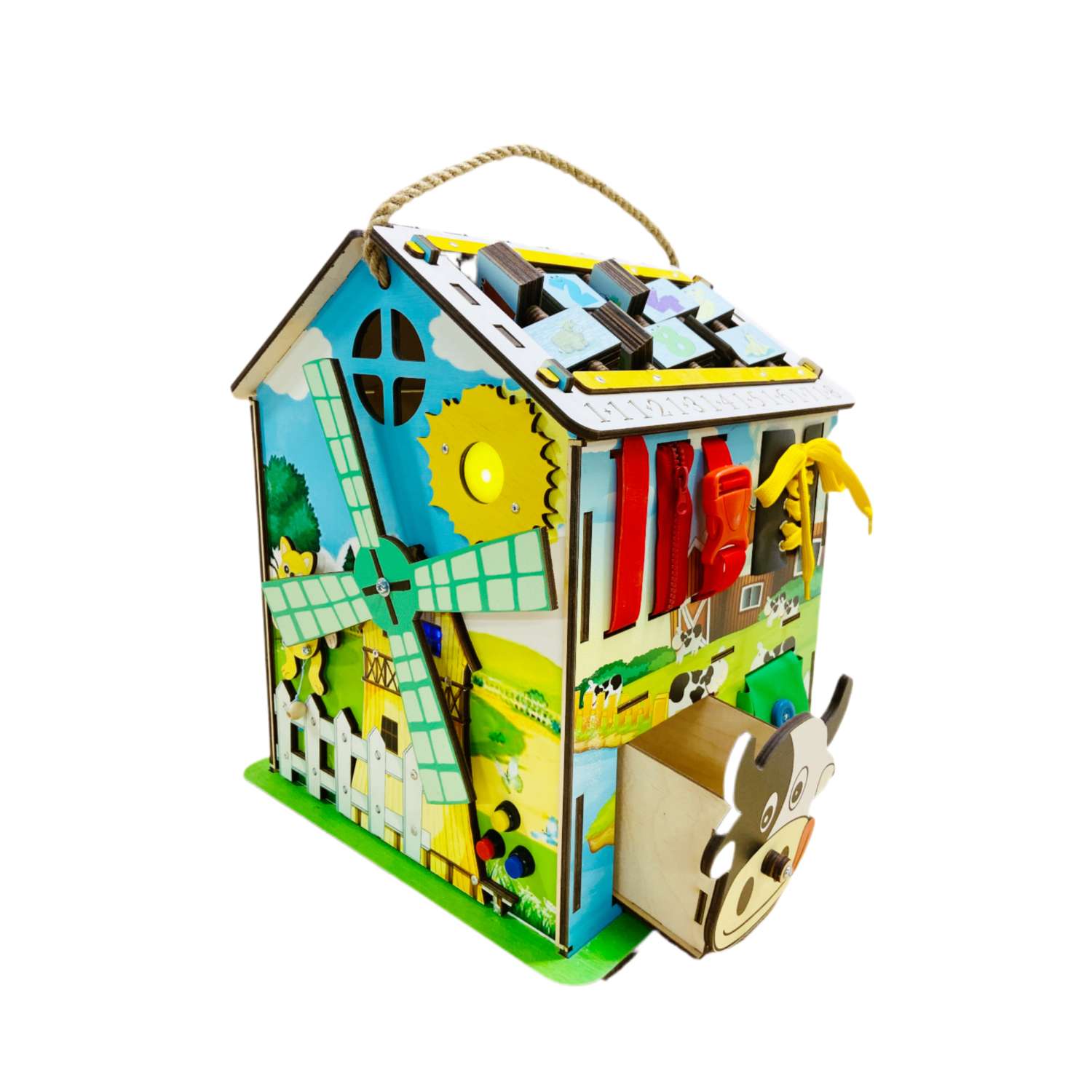 Бизиборд Kid Clever Развивающий домик со светом Ферма большой - фото 1