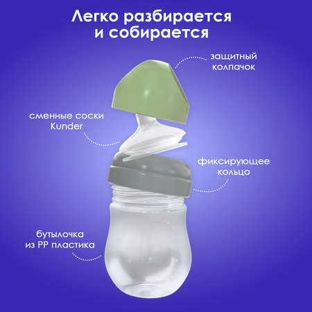 Бутылочка для кормления KUNDER 200мл антиколиковая с силиконовой соской диаметр 5см размер соски М (3м+)