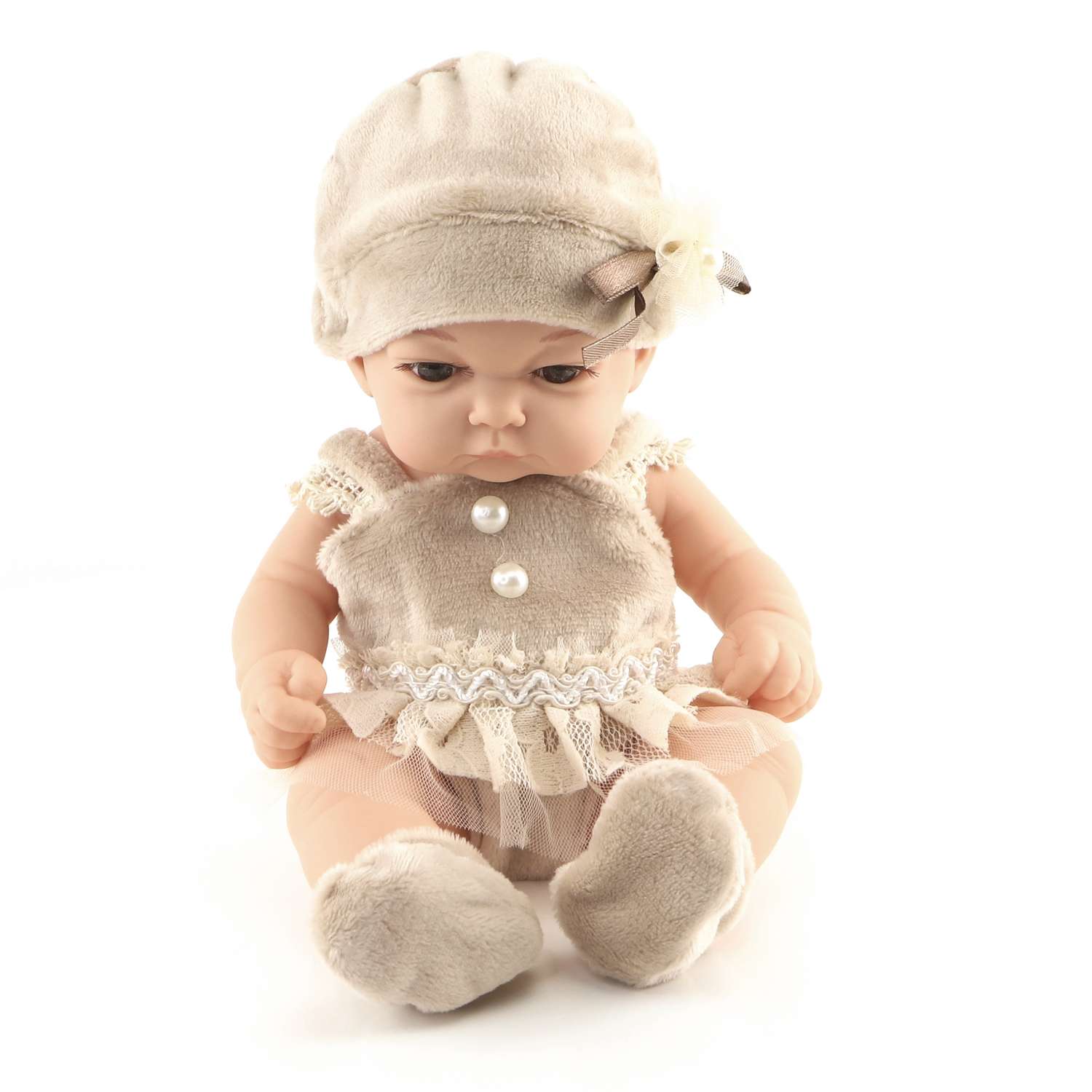 Кукла пупс 1TOY Premium реборн 25 см в нарядном бежевом платьице Т15458 - фото 4