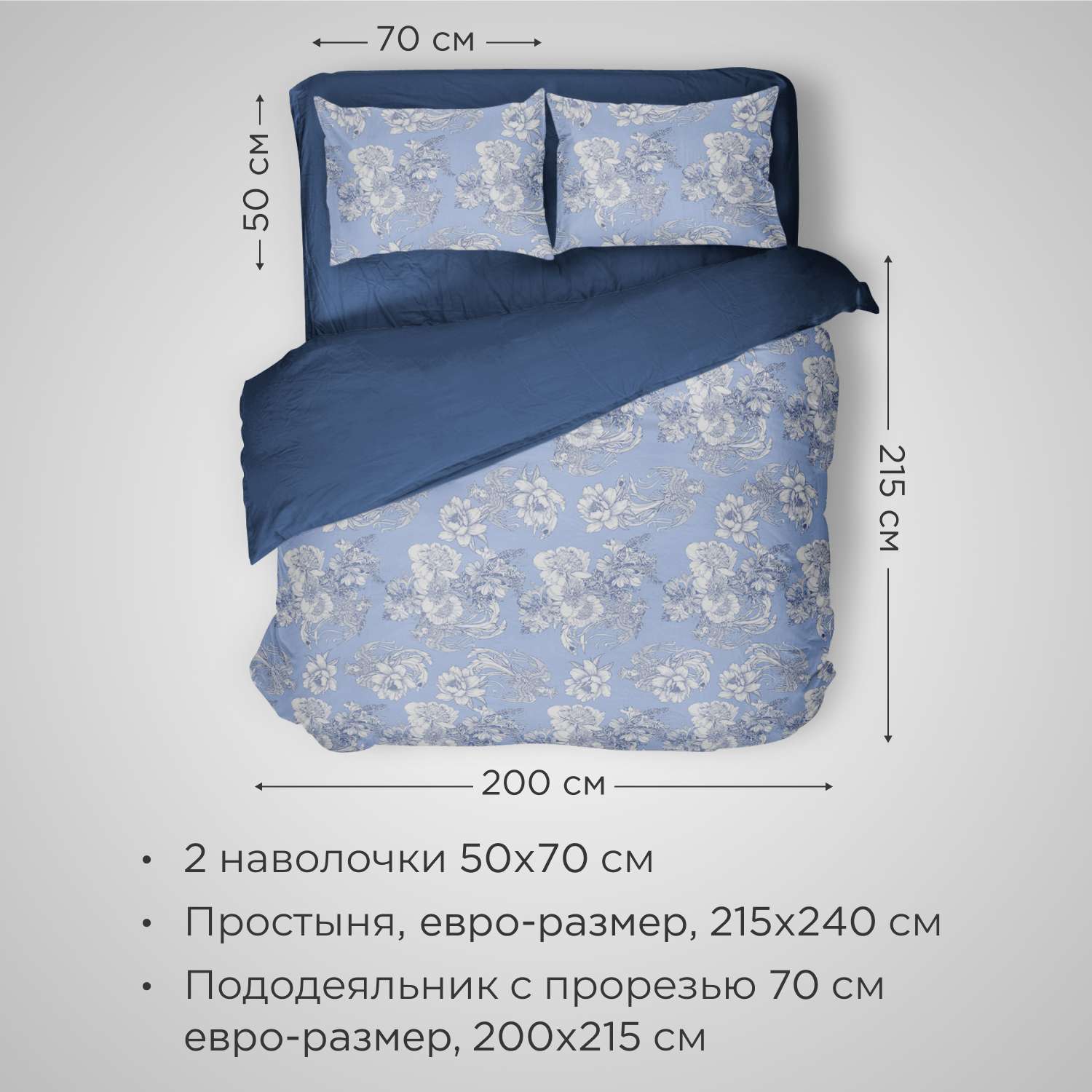 Комплект постельного белья SONNO Райские Птицы Евро-размер цвет синий - фото 2