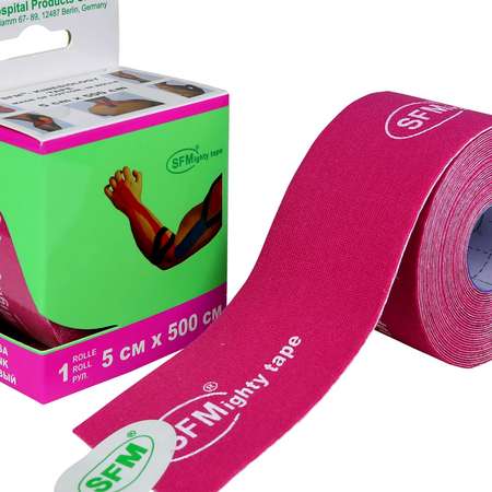 Кинезиотейп SFM Hospital Products Plaster на хлопковой основе 5х500 см розового цвета в диспенсере с логотипом
