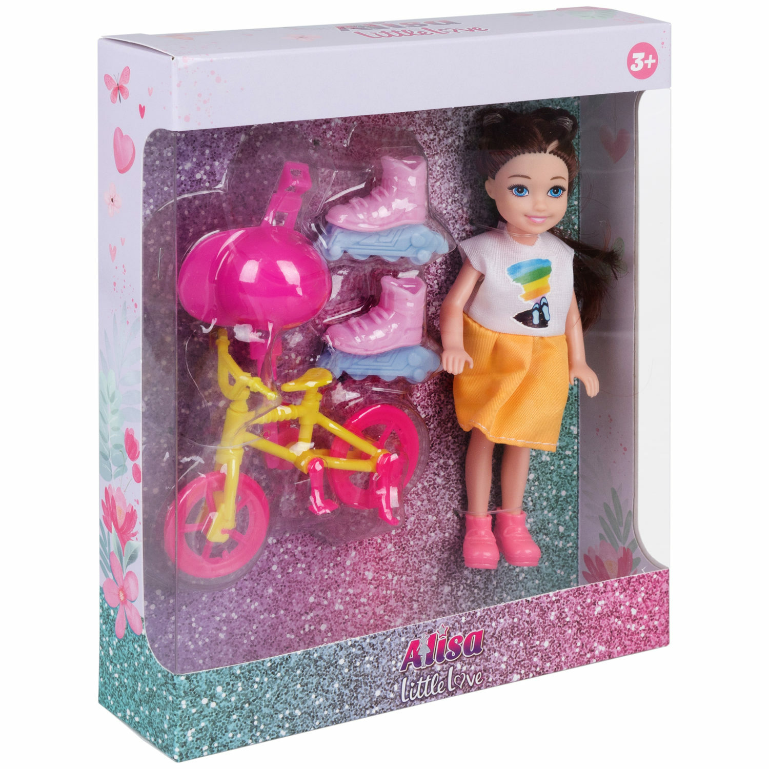 Кукла детская мини 15 см 1TOY Alisa Little Love Брюнетка с аксессуарами на велосипеде и роликах Т24378 - фото 8