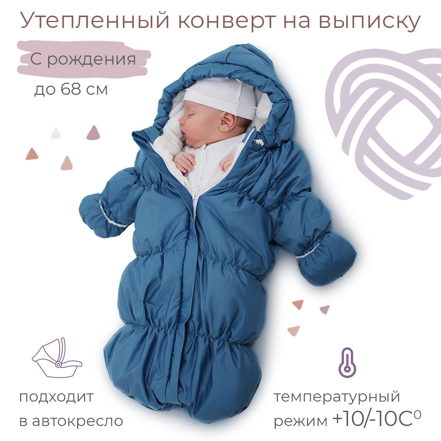 Конверт для новорожденного inlovery на выписку/в коляску «Маршмеллоу» синий - фото 1