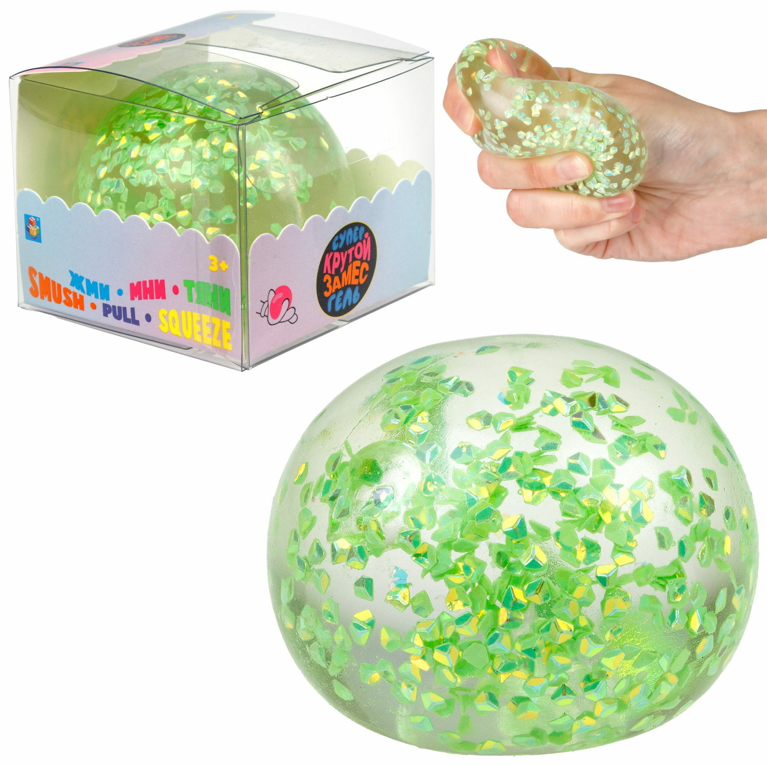 Игрушка-антистресс Крутой замес Супергель шар бриллиант зелёный - фото 1