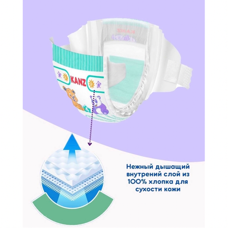 Подгузники KANZ для малышей размер-3 на 4-9 кг 64 шт