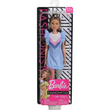 Кукла Barbie Игра с модой 121 Брюнетка с протезом в голубом платье FXL54