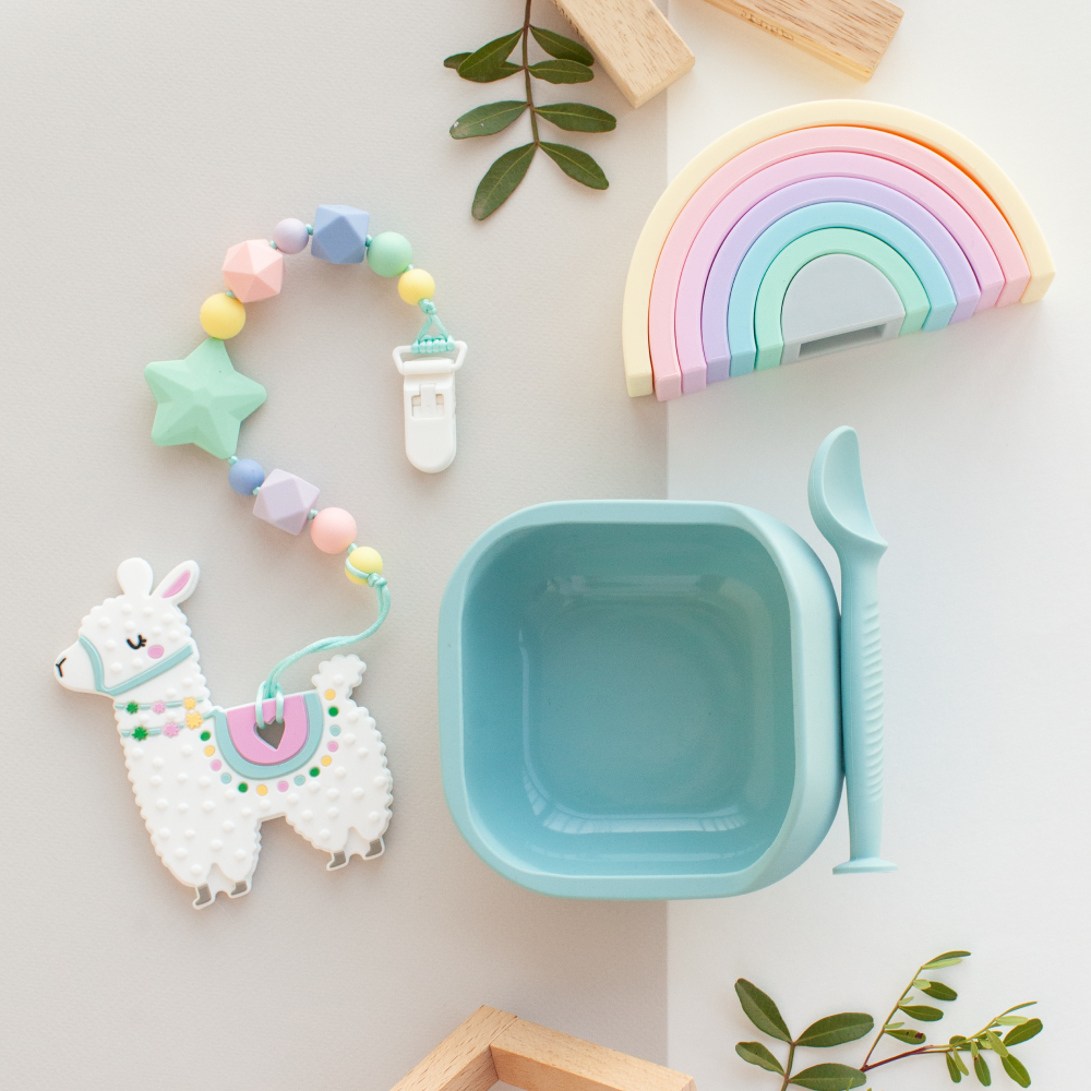 Набор детской посуды iSюминка Силиконовая тарелка на присоске и ложка Аквамарин - фото 18