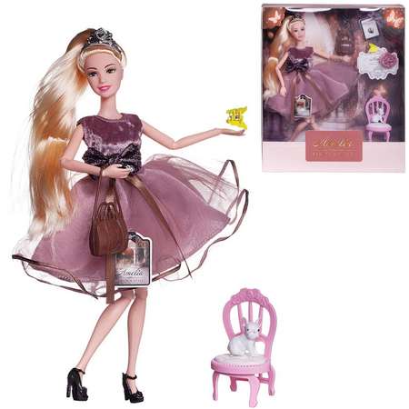Кукла ABTOYS Королевский прием с диадемой розовое блестящее платье с воздушной юбкой блондинка 30см