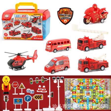 Игровой набор транспорт SHARKTOYS 5 пожарных машинок и дорожные знаки