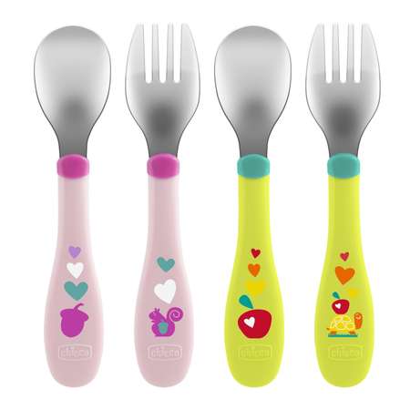 Набор приборов Chicco Metal Cutlery ложка+вилка с 18месяцев Розовый