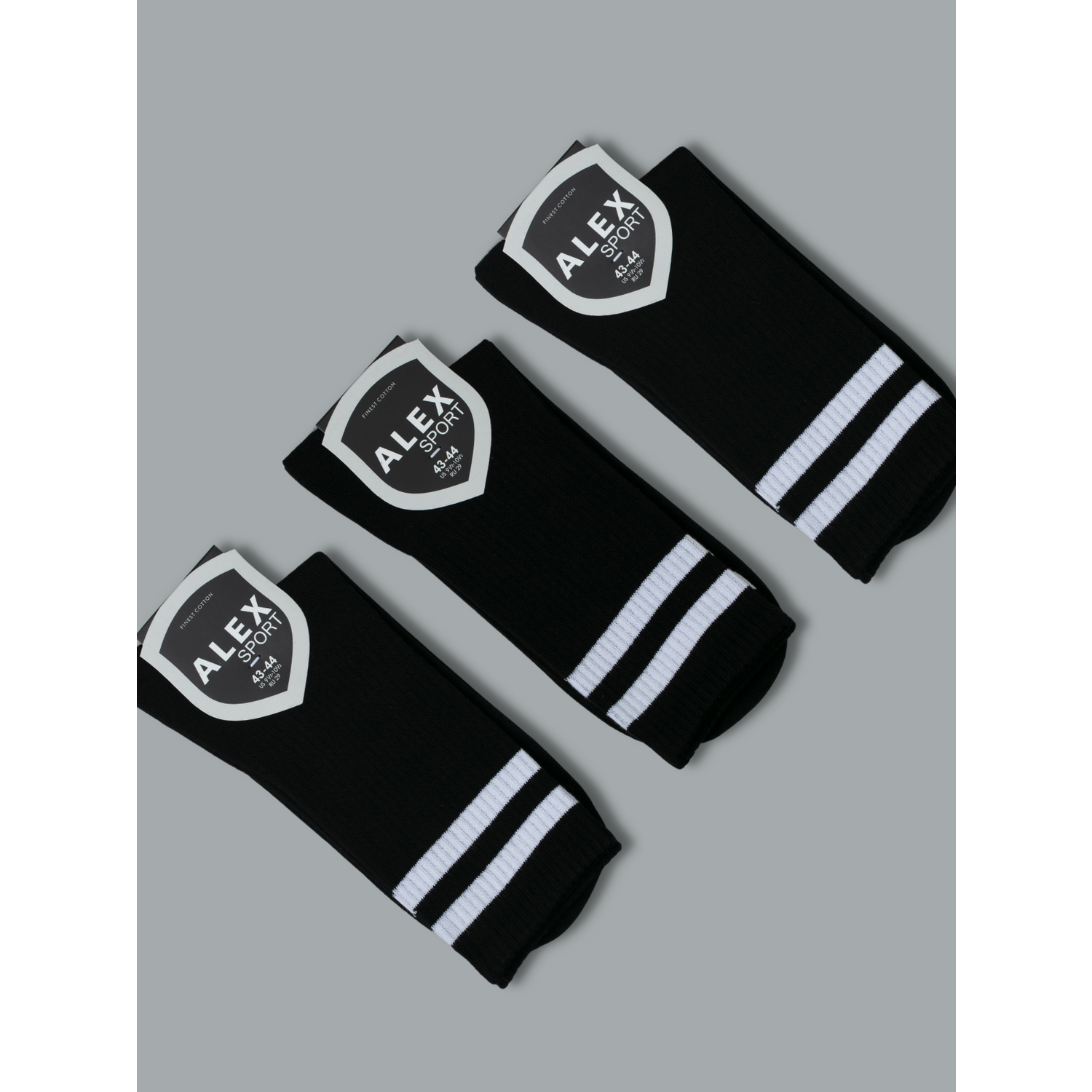 Носки 3 пары ALEX YVN M-1809-3 черный с белыми полосками - фото 2