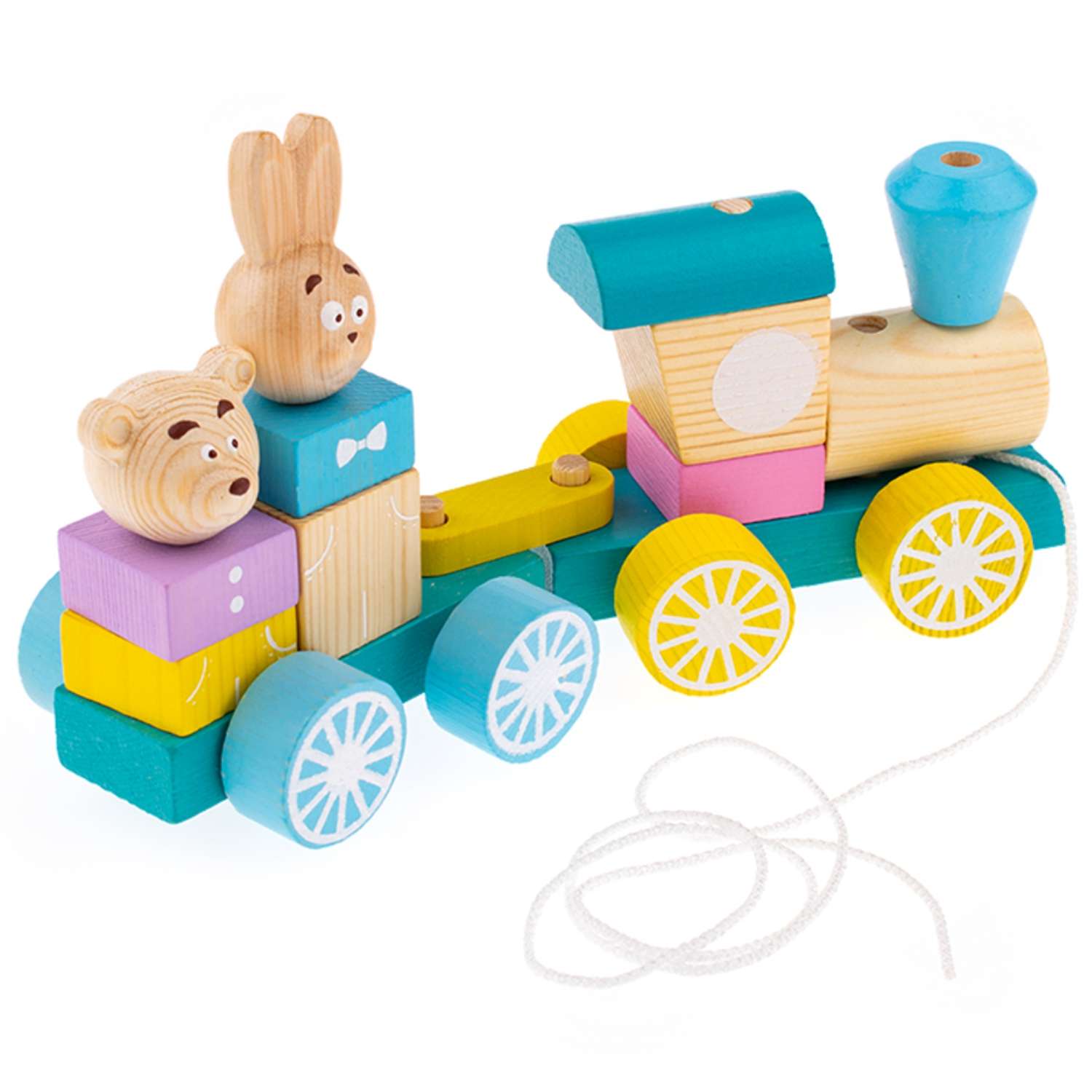 Каталка деревянная Томик развивающая игрушка Паровоз с вагоном 15 деталей 1-30 - фото 2