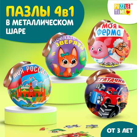 Пазлы Puzzle Time 4 в 1 в металлическом шаре 54 элемента