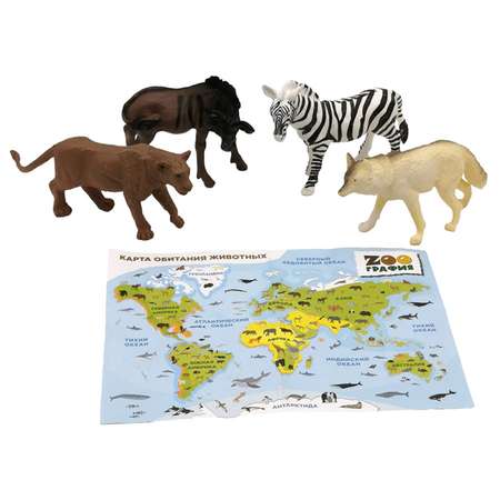 Игровой набор S+S Животные с картой обитания 4 шт Zooграфия