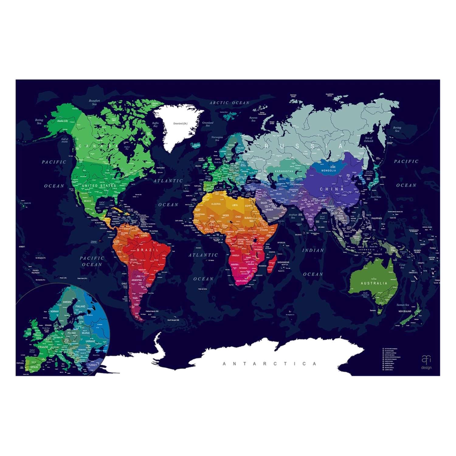 Скретч-карта мира Afi Design Blue A1 - 84 х 60 см - фото 2