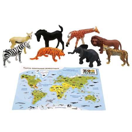 Набор фигурок S+S Животные с картой обитания внутри 8 шт Zooграфия