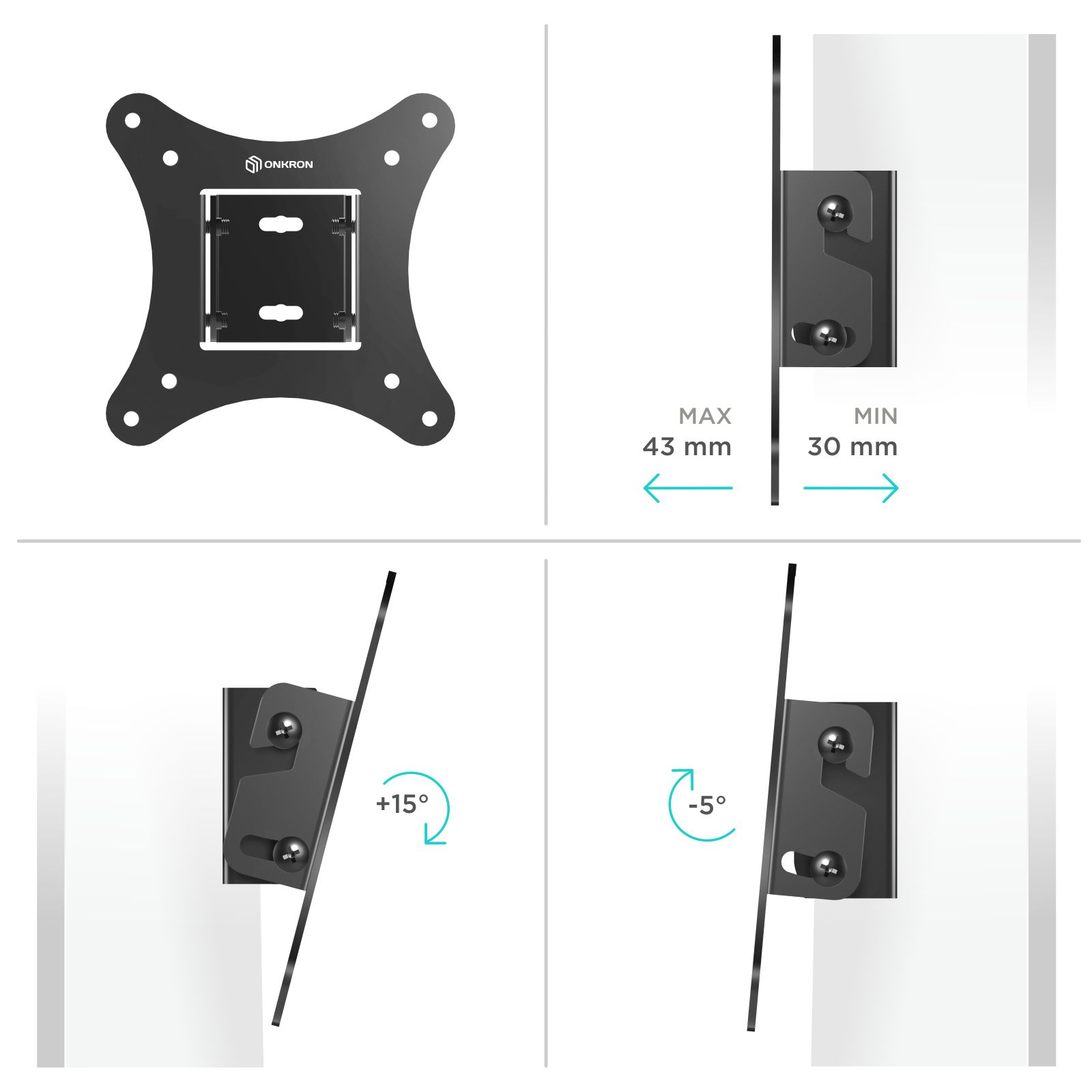 Кронштейн настенный ONKRON RT1 для телевизора 10-32 наклонный черный - фото 3