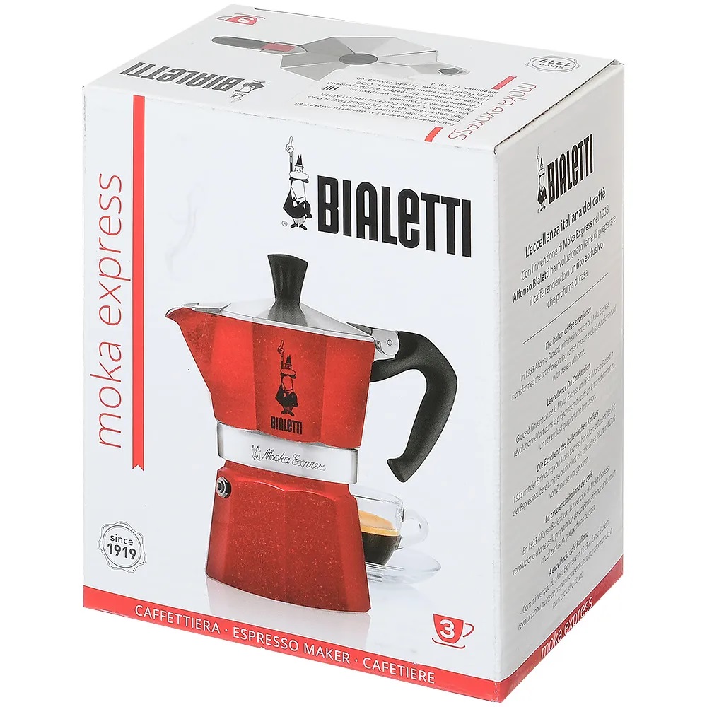 Гейзерная кофеварка BIALETTI Moka Express Красная 3 порции - фото 3