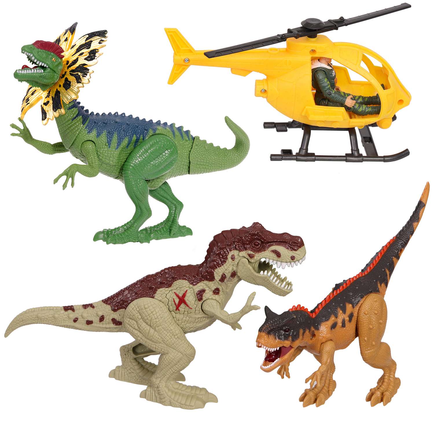 Подарочный набор Chap Mei с динозаврами Дилофозавр карнотавр тираннозавр и охотник на вертолёте - фото 2