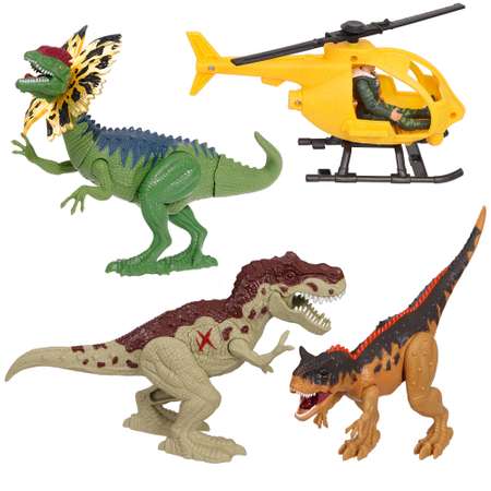 Подарочный набор Chap Mei с динозаврами Дилофозавр карнотавр тираннозавр и охотник на вертолёте