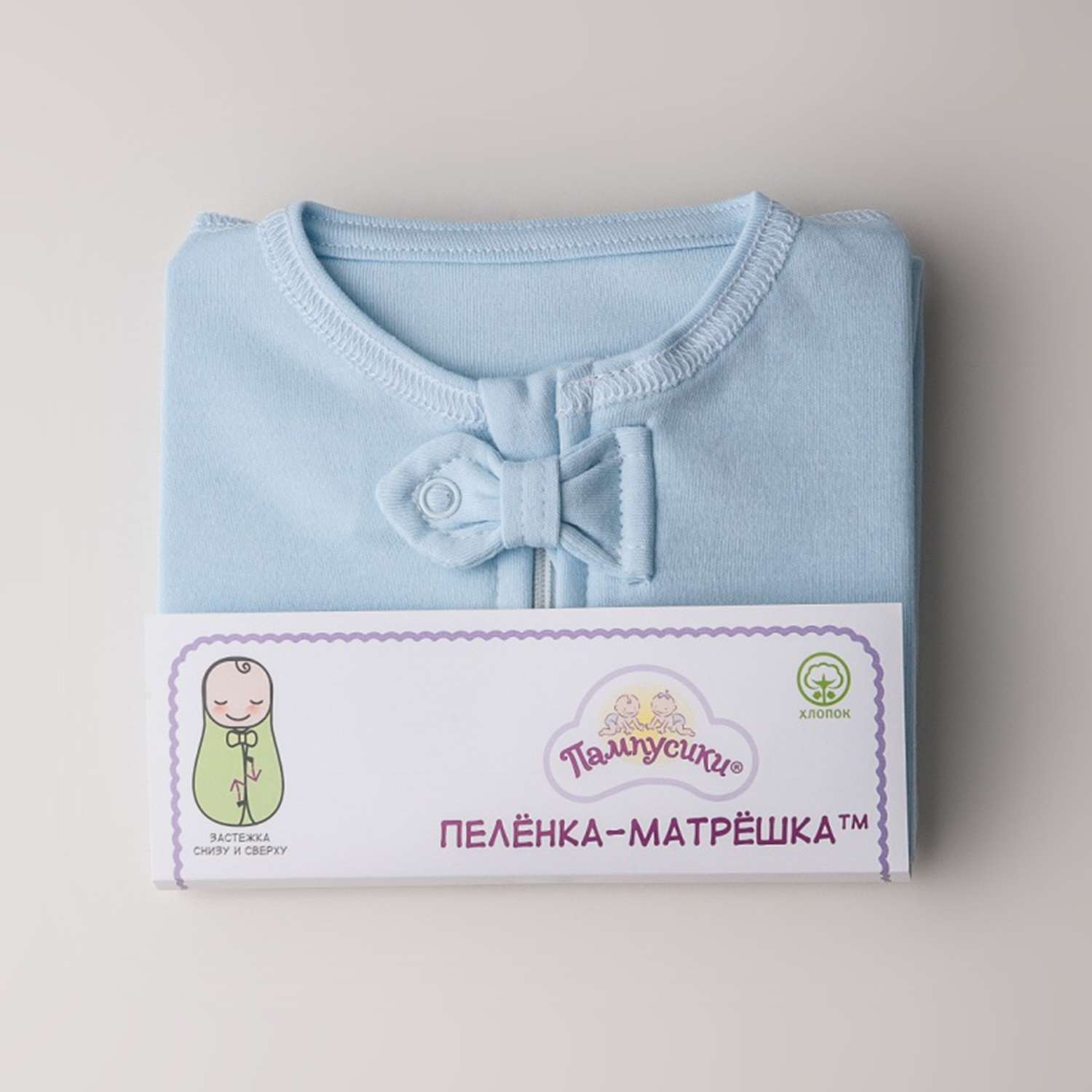 Пеленка-кокон Пампусики Матрешка-XXS 53см 0-2 месяцев голубая на молнии - фото 2