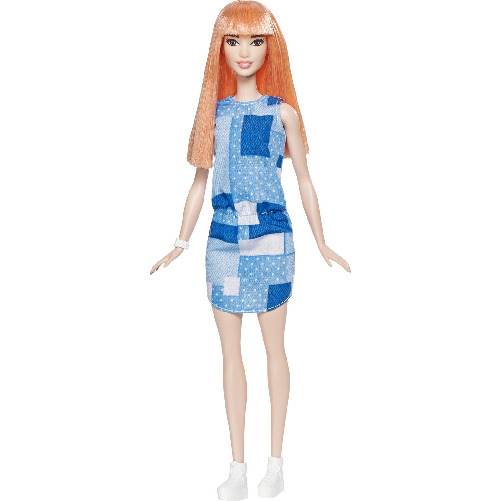 Barbie Fashionistas 147 With Long Brunette Hair And Striped Dress One Size