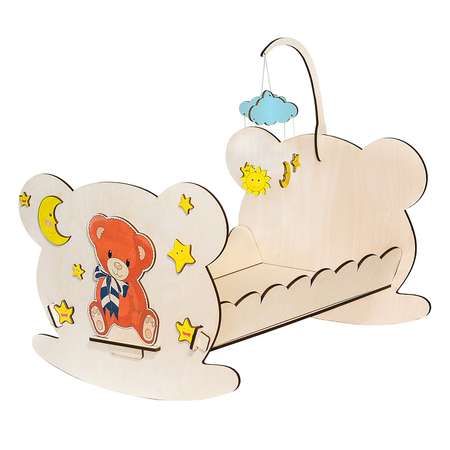 Кроватка для кукол Большой Слон Мишутка плюс с текстилем из дерева