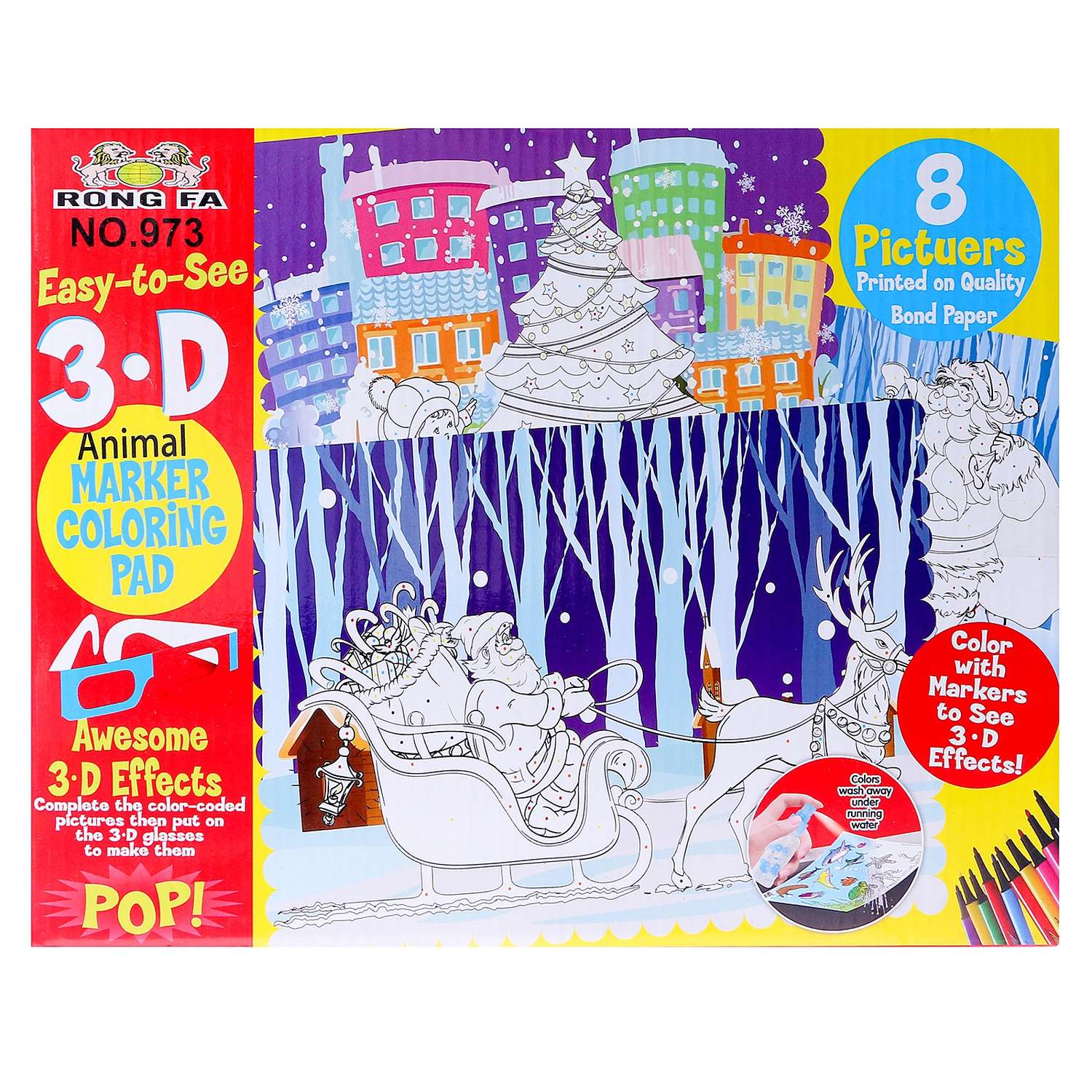 Книжка-раскраска Буква-ленд многоразовая «Новый год» фломастеры 12 цв 3D очки бутылочка для воды - фото 2