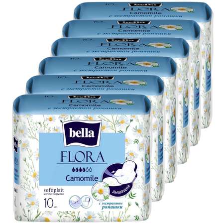 Прокладки женские BELLA FLORA Camomile с экстрактом ромашки 10 шт х 6 упаковок