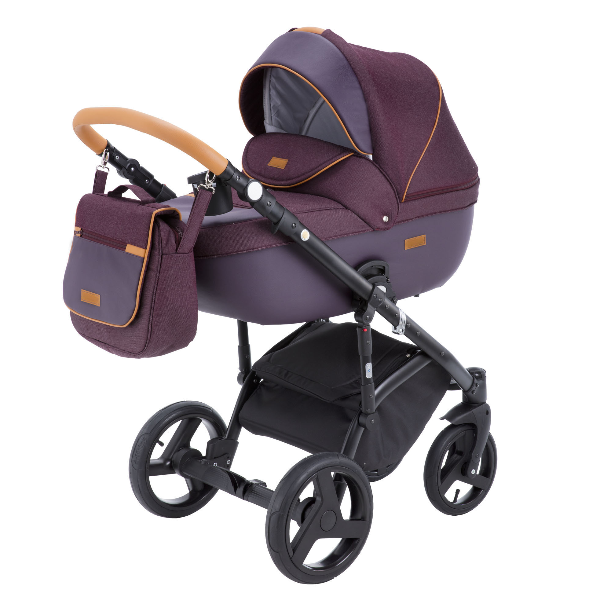 Коляска 3в1 BeBe-mobile Ravenna Standart V6 Темная вишня+Сливовая кожа+Карамельная кожаная отделка - фото 1