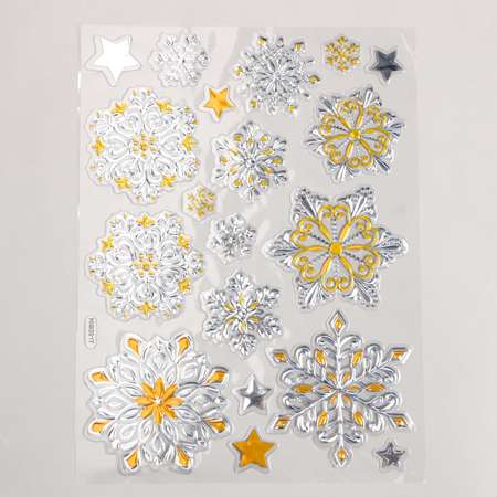 Наклейка Sima-Land пластик «Ассорти снежинок» жёлто серые 24х33 см