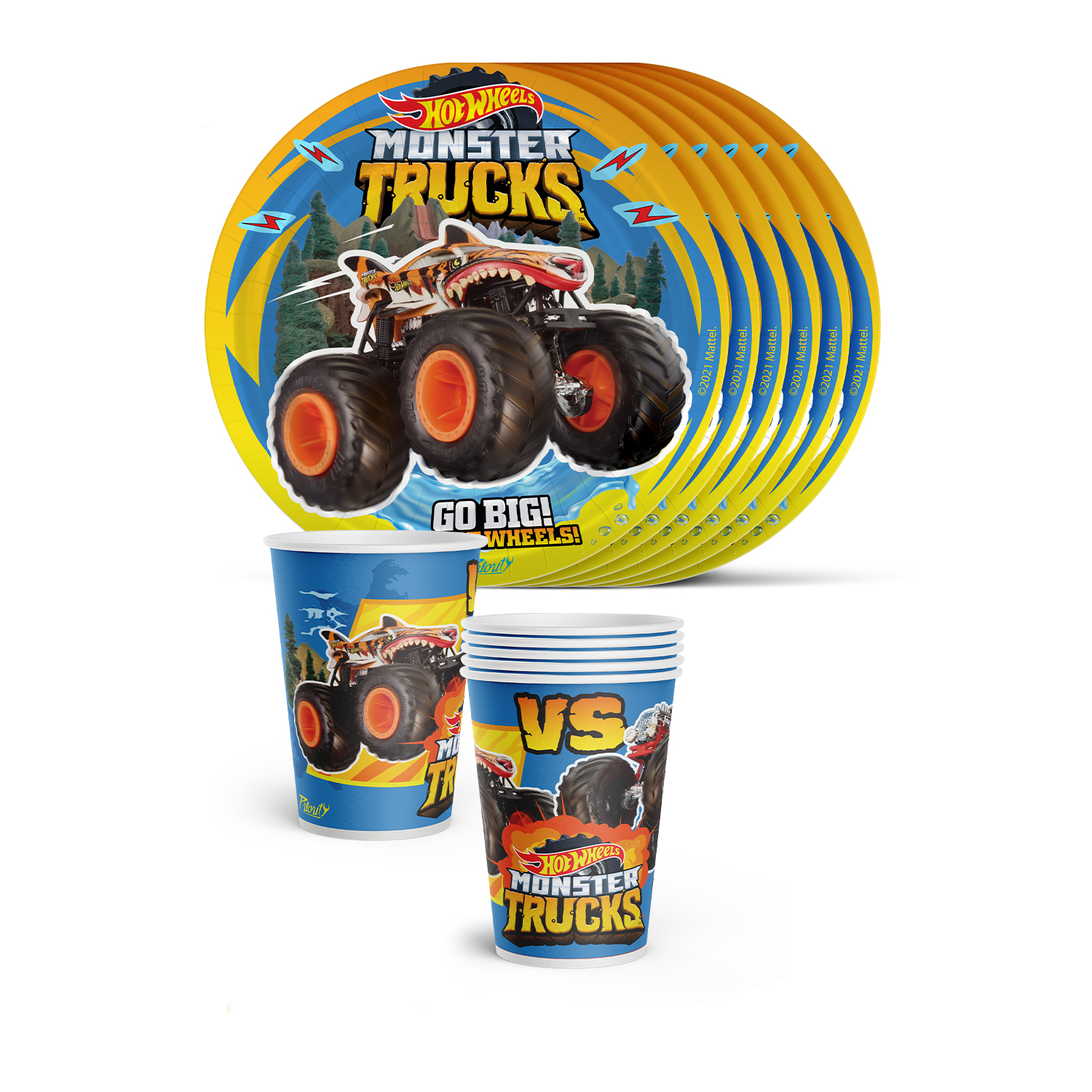 Набор одноразовой посуды PRIORITY для праздника мини Hot Wheels Monster Trucks - фото 1