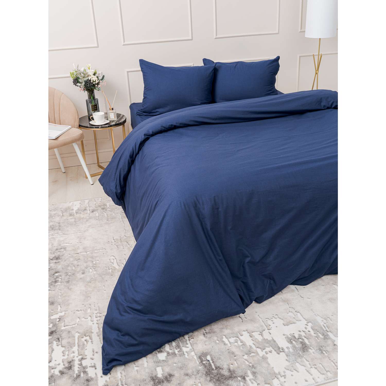 Комплект постельного белья IDEASON Поплин 3 предмета 2.0 спальный темно-синий - фото 3