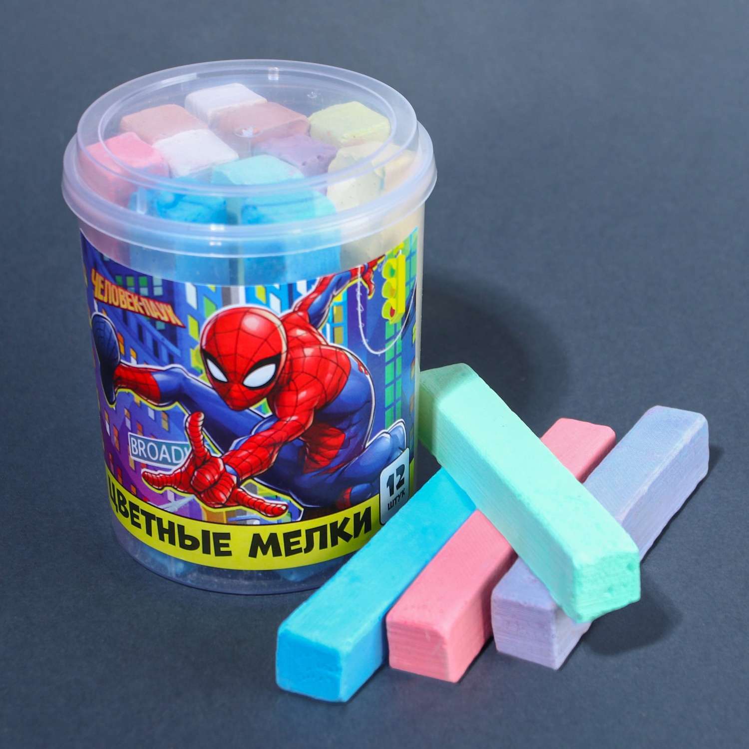 Набор Marvel цветных мелков Человек-паук 12 штук 10 цветов - фото 1